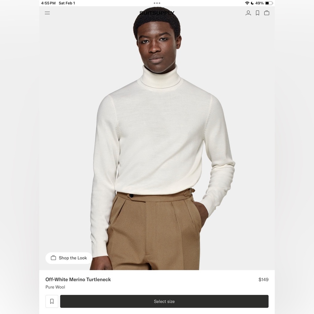 Suit Supply off white turtleneck sz M (rrp $149)